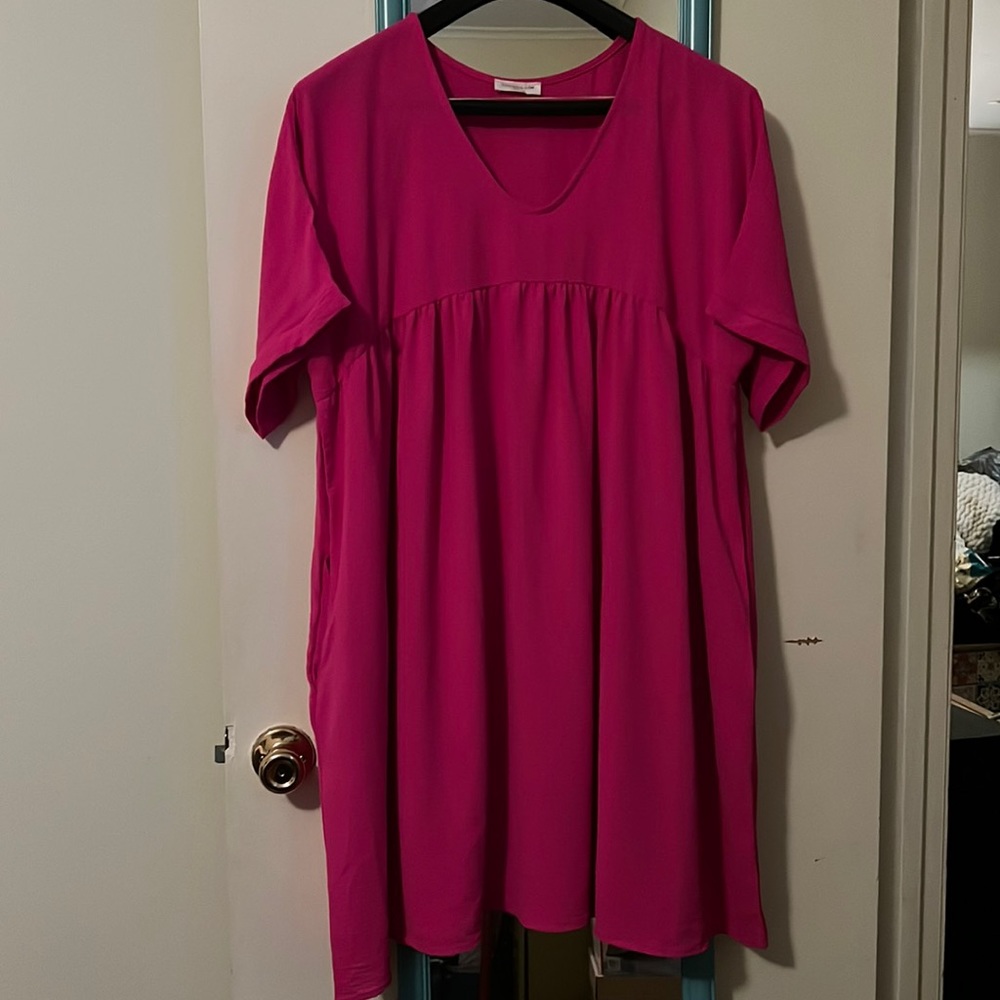 Plus Size Beach Breeze Dress, Fuchsia dress with pockets
